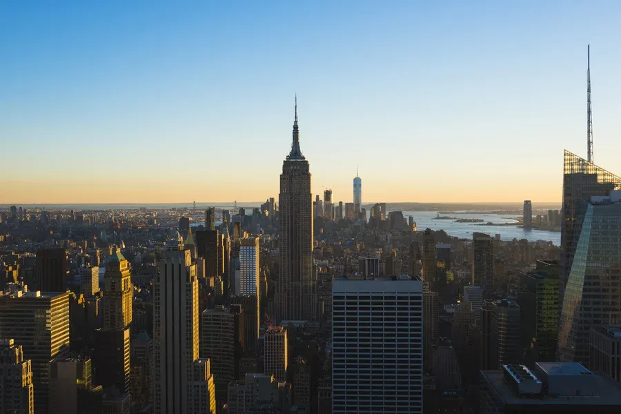 Sunset in New York City, US.